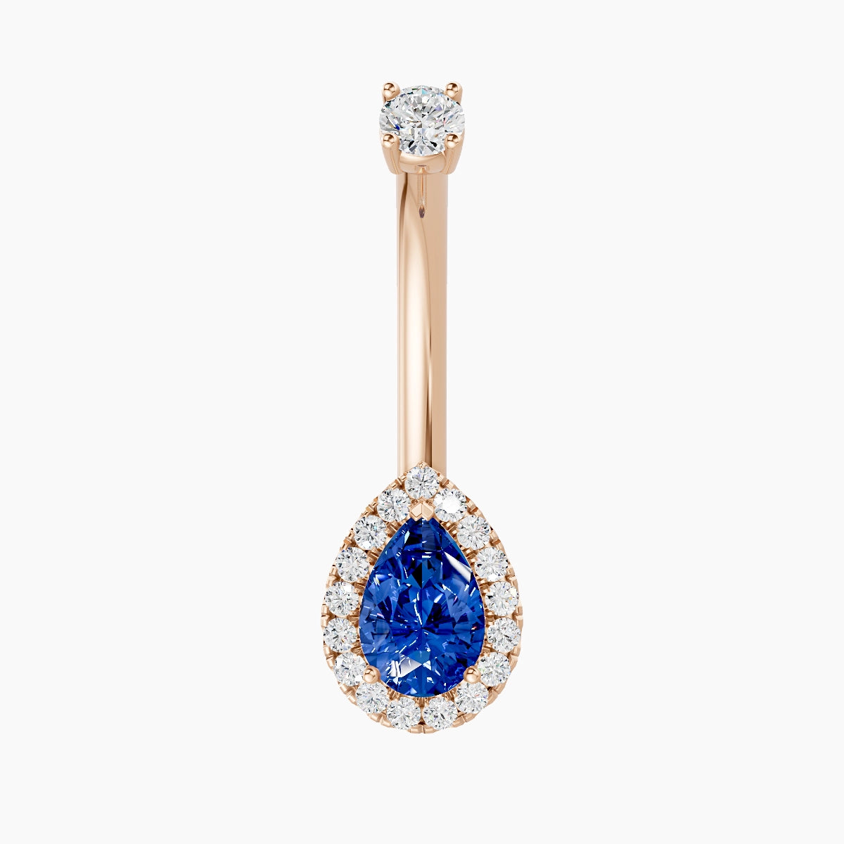 Eirene | 18k Rose Gold 9 mm 10 mm Halo Pear Sapphire & Diamond Belly Piercing