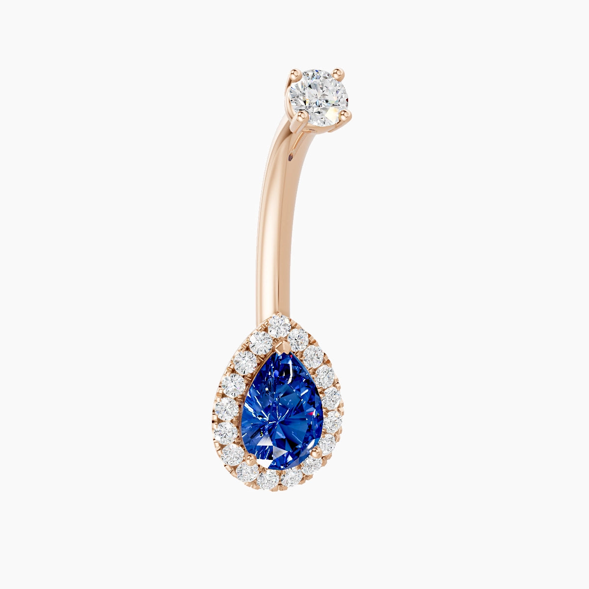 Eirene | 18k Rose Gold 9 mm 10 mm Halo Pear Sapphire & Diamond Belly Piercing