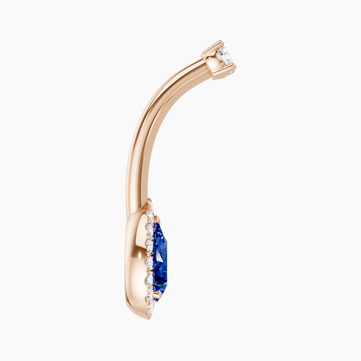 Eirene | 18k Rose Gold 9 mm 10 mm Halo Pear Sapphire & Diamond Belly Piercing