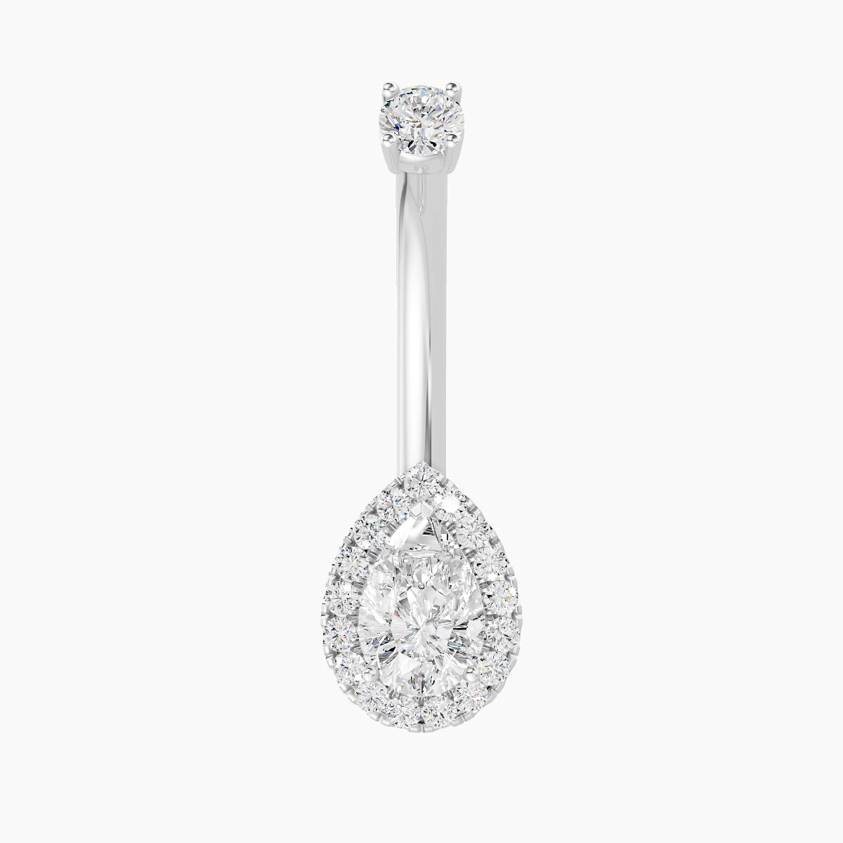 Eirene | 18k White Gold 9 mm 10 mm Halo Pear Diamond Belly Piercing