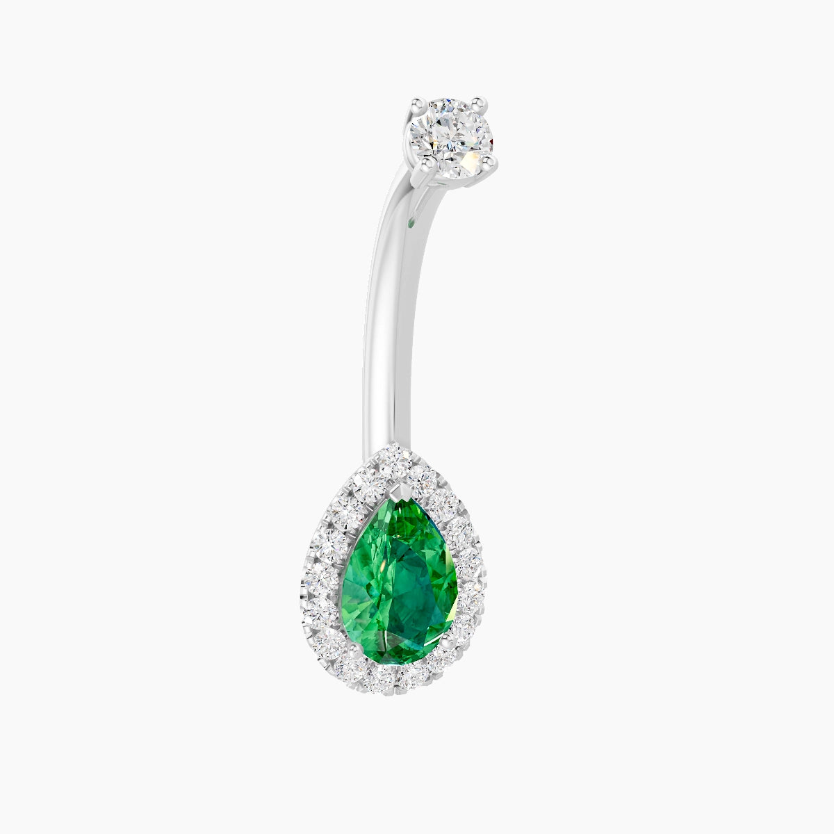 Eirene | 18k White Gold 9 mm 10 mm Halo Pear Emerald & Diamond Belly Piercing