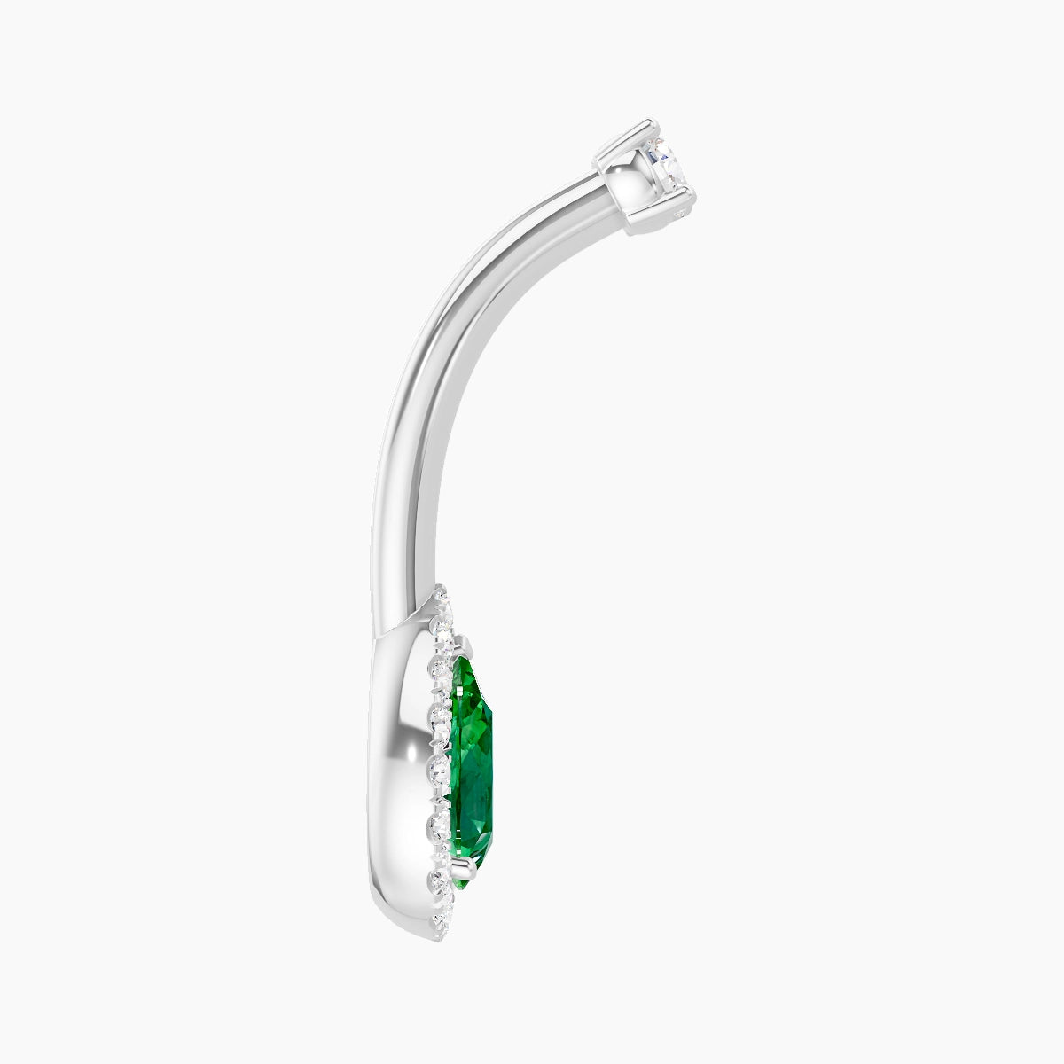Eirene | 18k White Gold 9 mm 10 mm Halo Pear Emerald & Diamond Belly Piercing