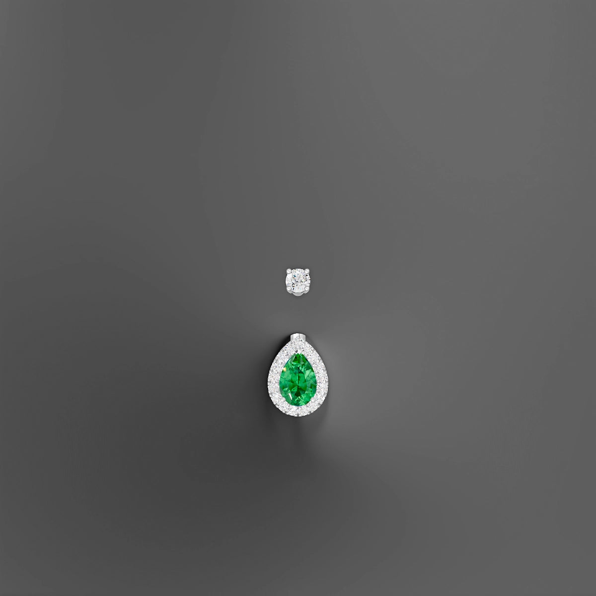 Eirene | 18k White Gold 9 mm 10 mm Halo Pear Emerald & Diamond Belly Piercing