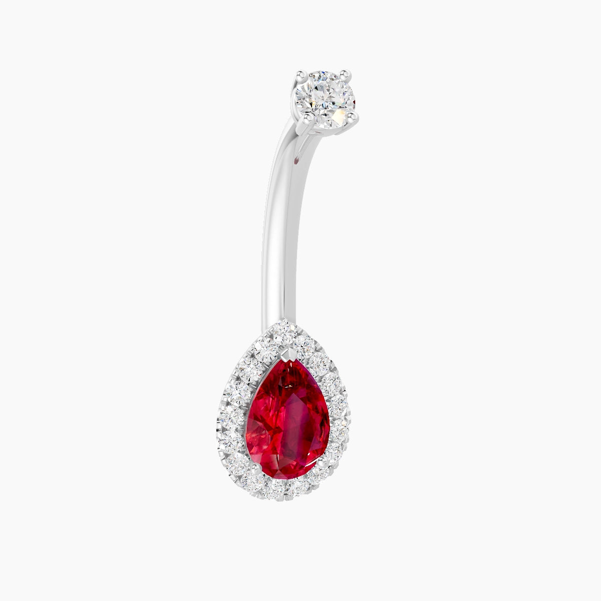 Eirene | 18k White Gold 9 mm 10 mm Halo Pear Ruby & Diamond Belly Piercing