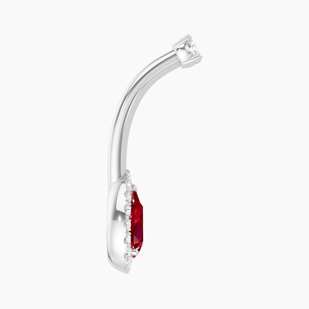 Eirene | 18k White Gold 9 mm 10 mm Halo Pear Ruby & Diamond Belly Piercing