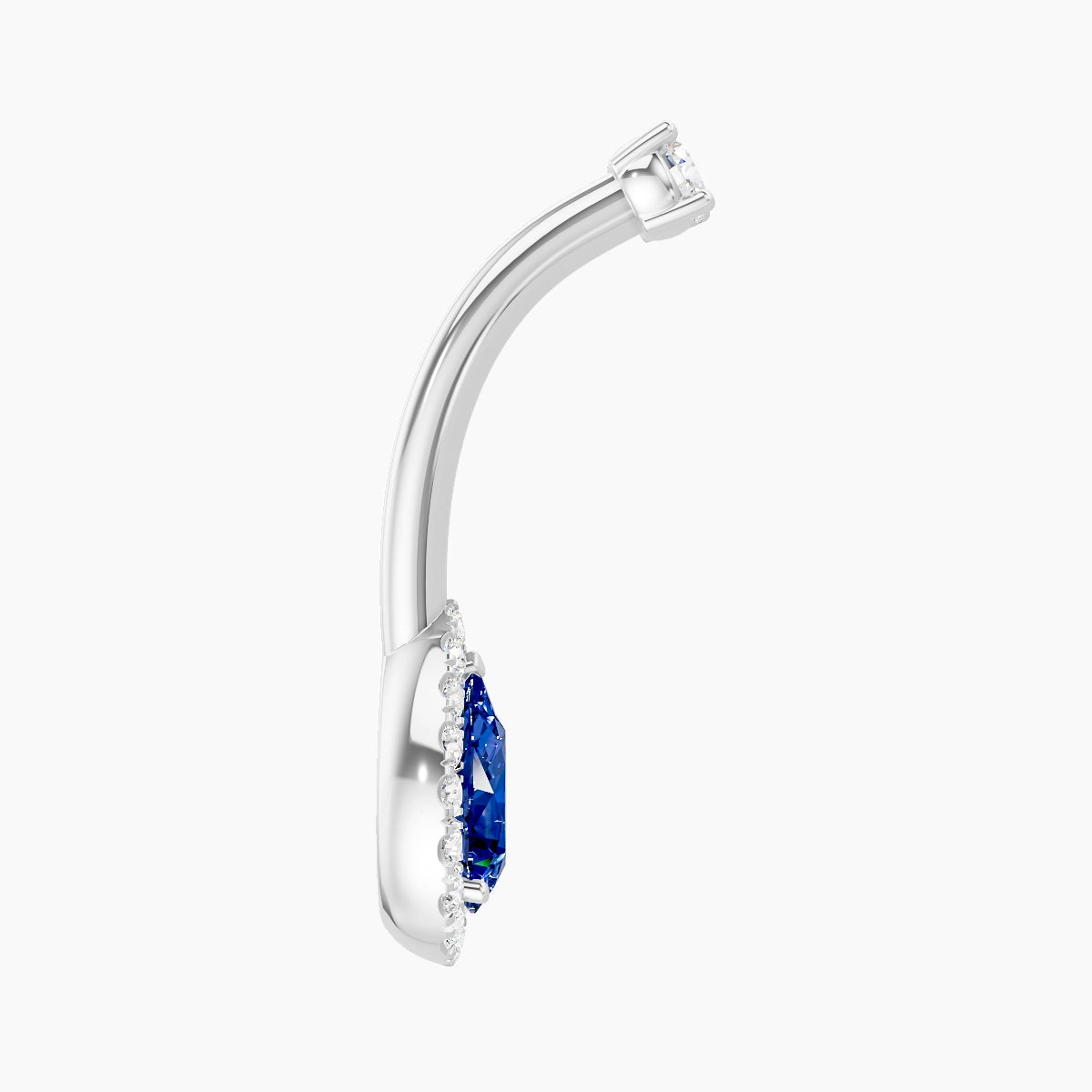 Eirene | 18k White Gold 9 mm 10 mm Halo Pear Sapphire & Diamond Belly Piercing