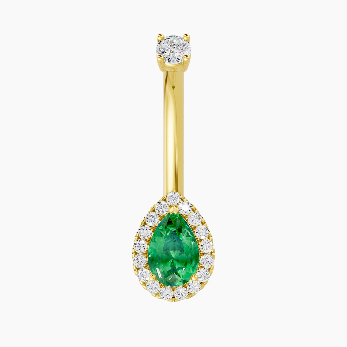 Eirene | 18k Yellow Gold 9 mm 10 mm Halo Pear Emerald & Diamond Belly Piercing