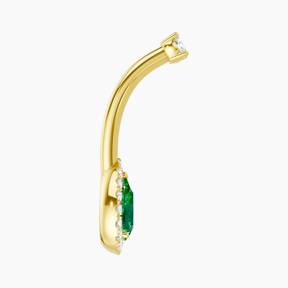Eirene | 18k Yellow Gold 9 mm 10 mm Halo Pear Emerald & Diamond Belly Piercing