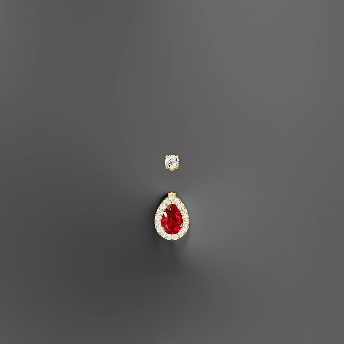 Eirene | 18k Yellow Gold 9 mm 10 mm Halo Pear Ruby & Diamond Belly Piercing