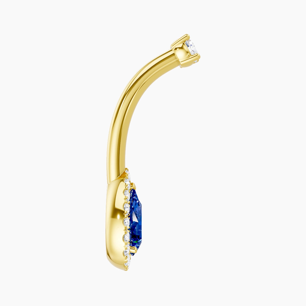 Eirene | 18k Yellow Gold 9 mm 10 mm Halo Pear Sapphire & Diamond Belly Piercing