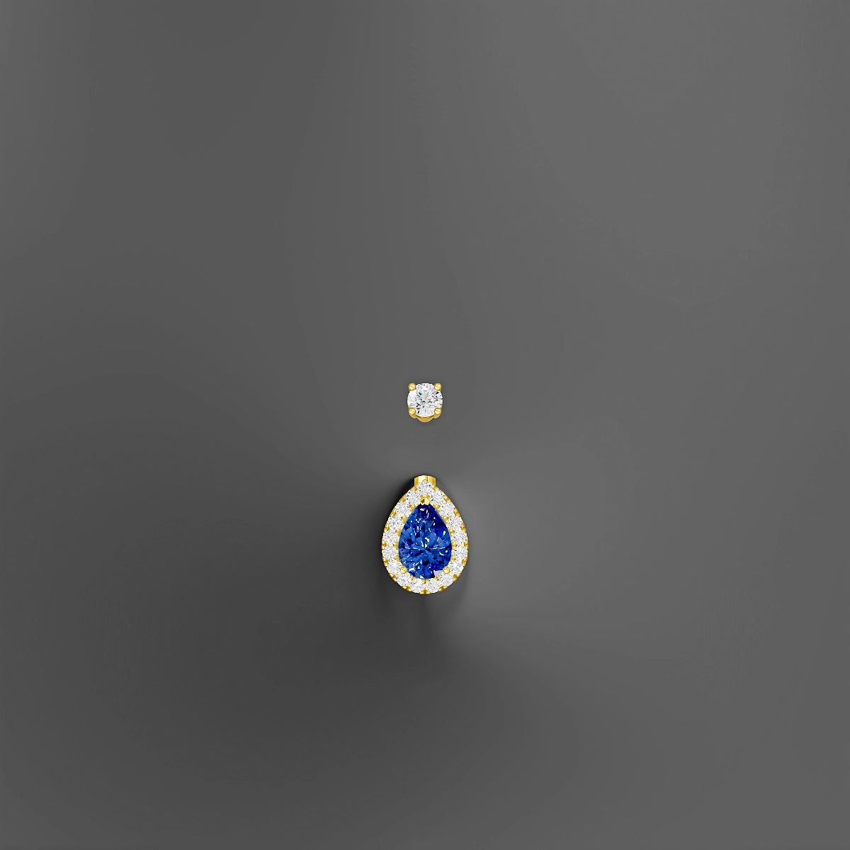 Eirene | 18k Yellow Gold 9 mm 10 mm Halo Pear Sapphire & Diamond Belly Piercing