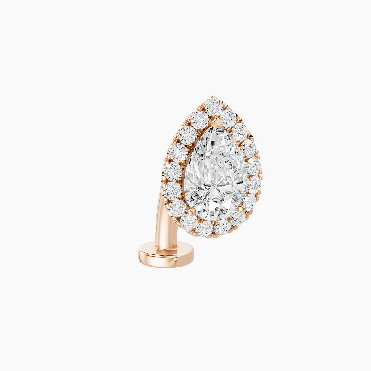 Eirene | 18k Rose Gold 9.5 mm 10 mm Halo Pear Diamond Floating Navel Piercing