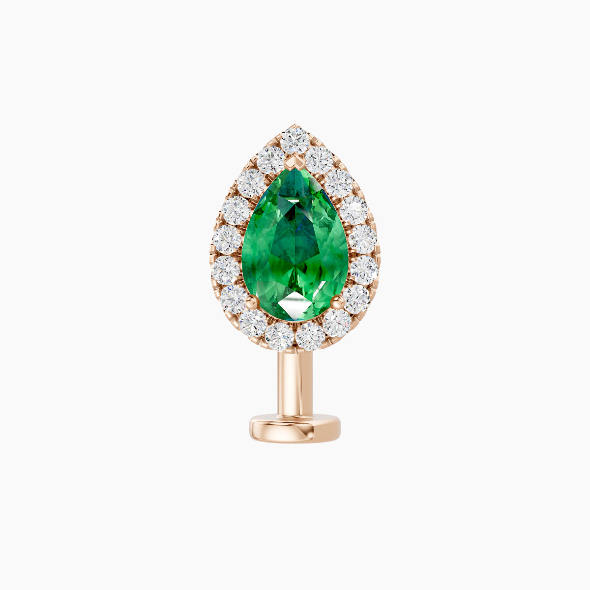 Eirene | 18k Rose Gold 10 mm 9.5 mm Halo Pear Emerald & Diamond Floating Navel Piercing