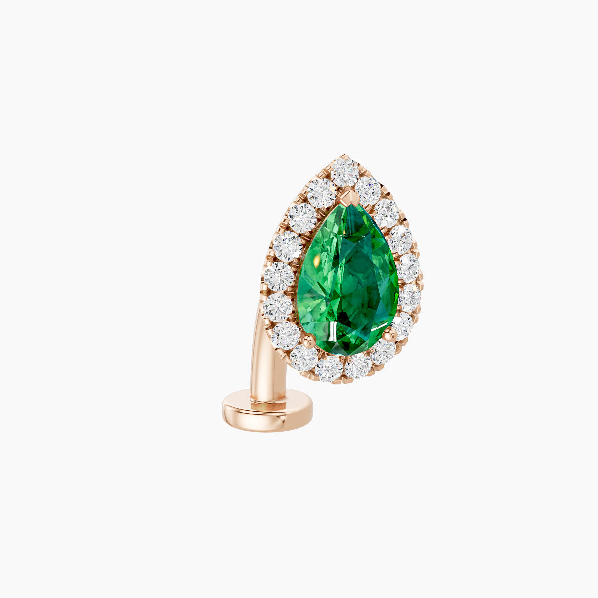 Eirene | 18k Rose Gold 10 mm 9.5 mm Halo Pear Emerald & Diamond Floating Navel Piercing