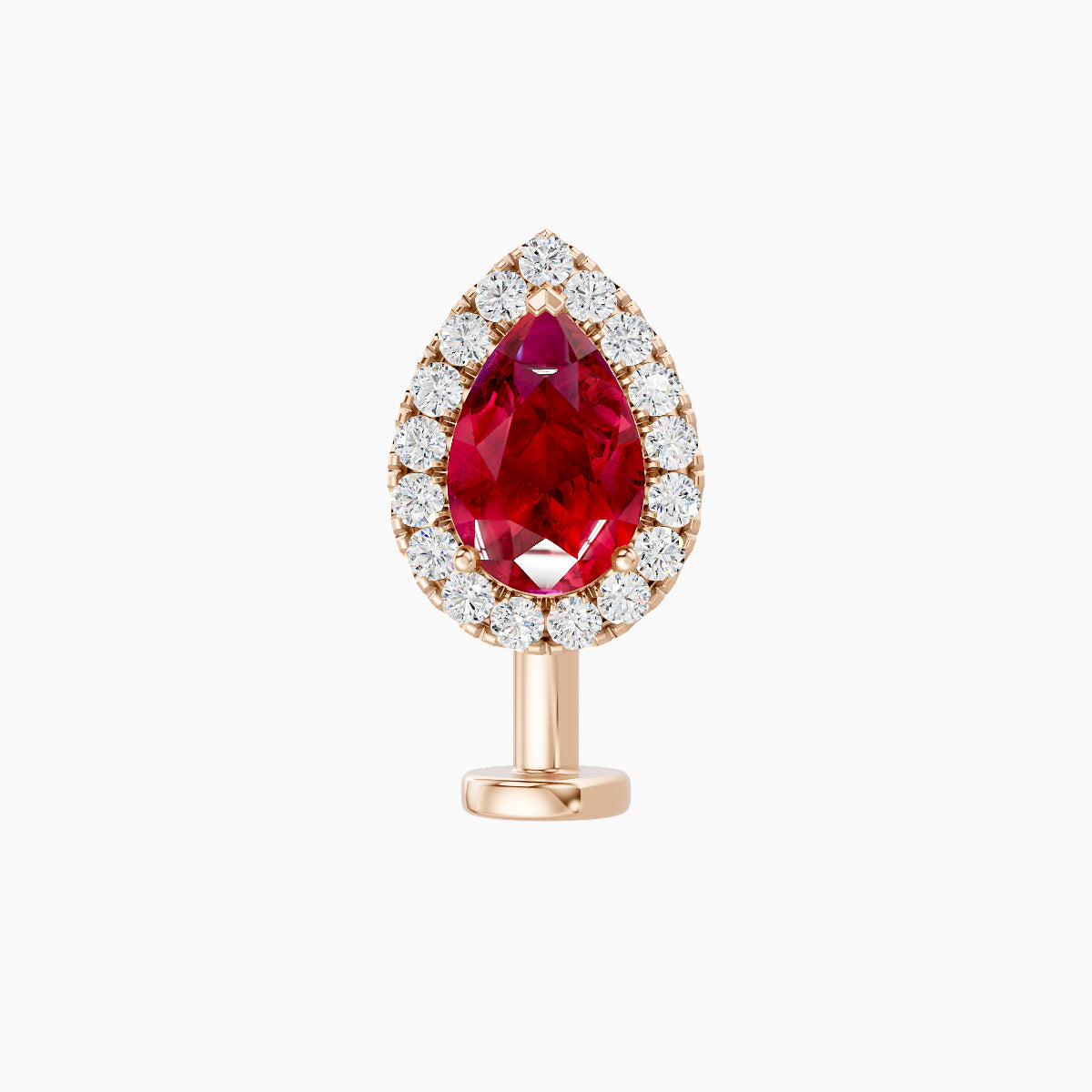 Eirene | 18k Rose Gold 10 mm 9.5 mm Halo Pear Ruby & Diamond Floating Navel Piercing