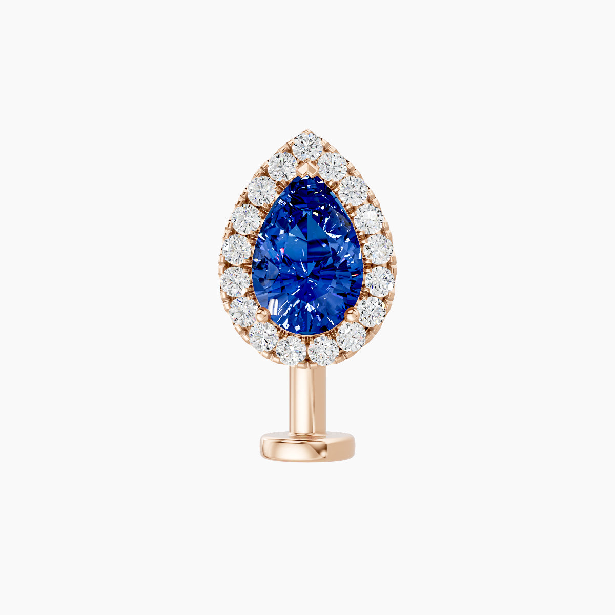 Eirene | 18k Rose Gold 10 mm 9.5 mm Halo Pear Sapphire & Diamond Floating Navel Piercing