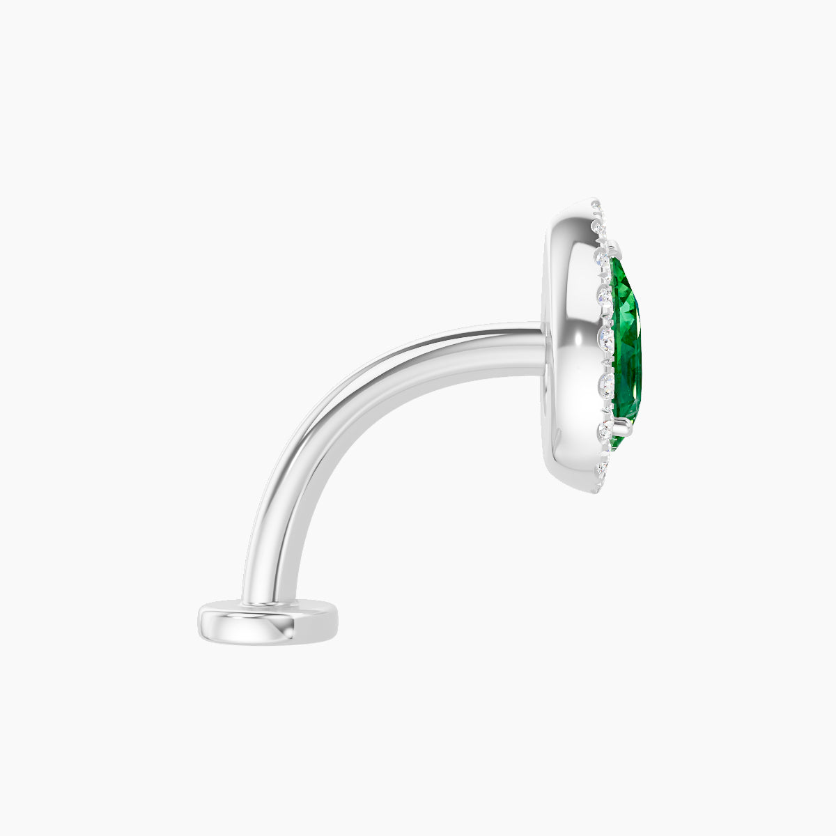 Eirene | 18k White Gold 10 mm 9.5 mm Halo Pear Emerald & Diamond Floating Navel Piercing