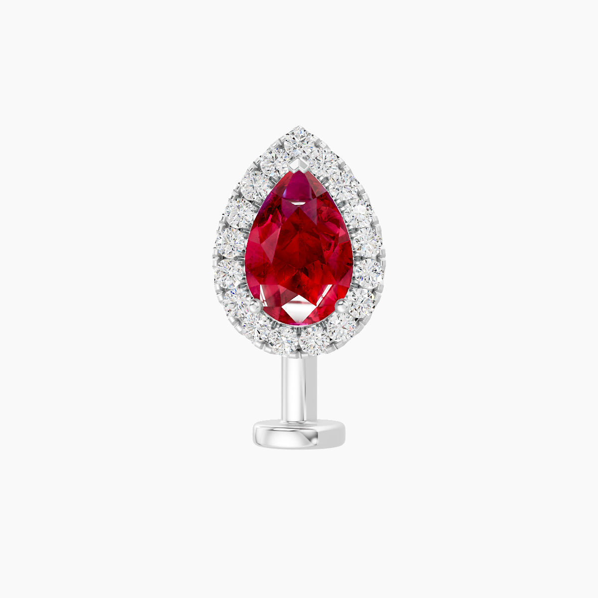 Eirene | 18k White Gold 10 mm 9.5 mm Halo Pear Ruby & Diamond Floating Navel Piercing