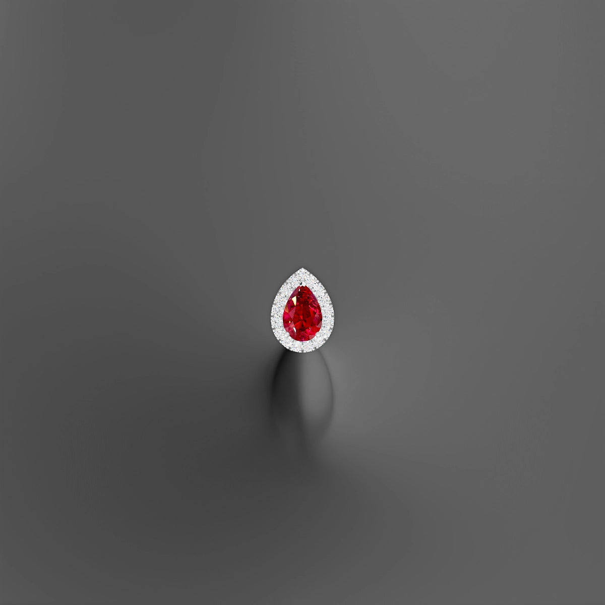Eirene | 18k White Gold 10 mm 9.5 mm Halo Pear Ruby & Diamond Floating Navel Piercing