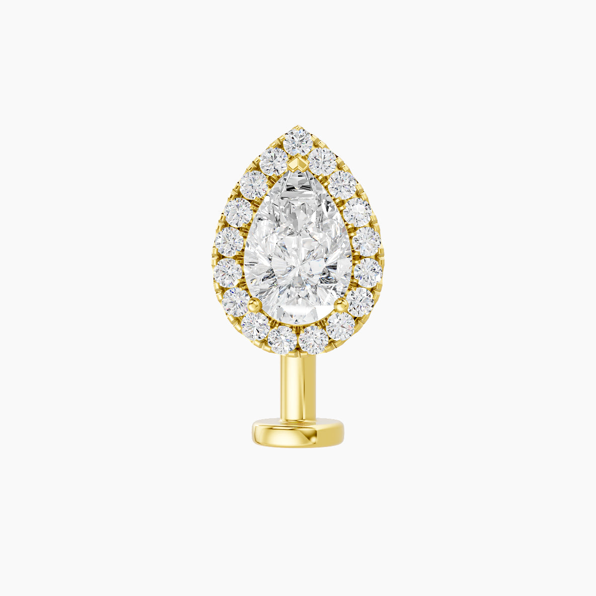 Eirene | 18k Yellow Gold 9.5 mm 10 mm Halo Pear Diamond Floating Navel Piercing