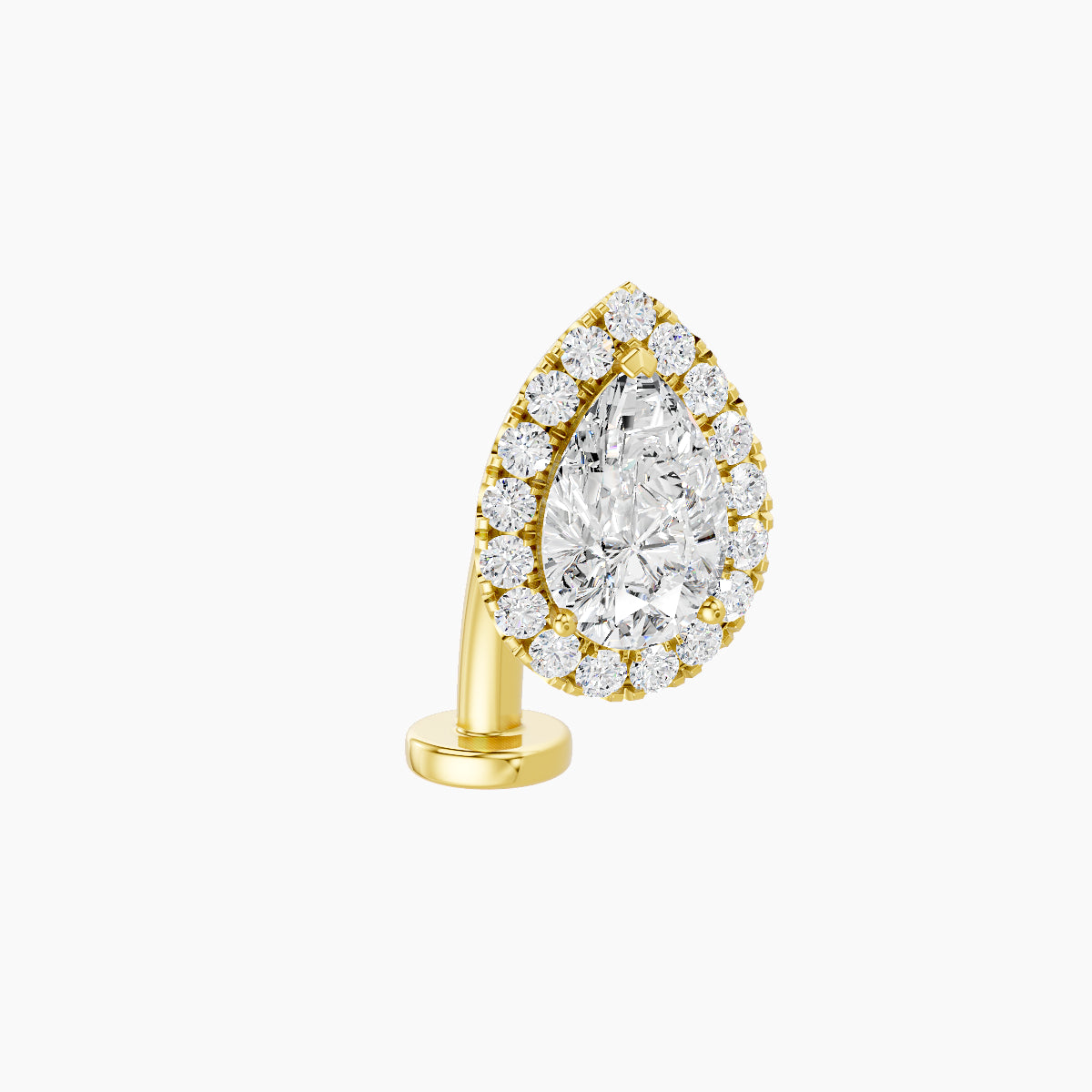Eirene | 18k Yellow Gold 9.5 mm 10 mm Halo Pear Diamond Floating Navel Piercing