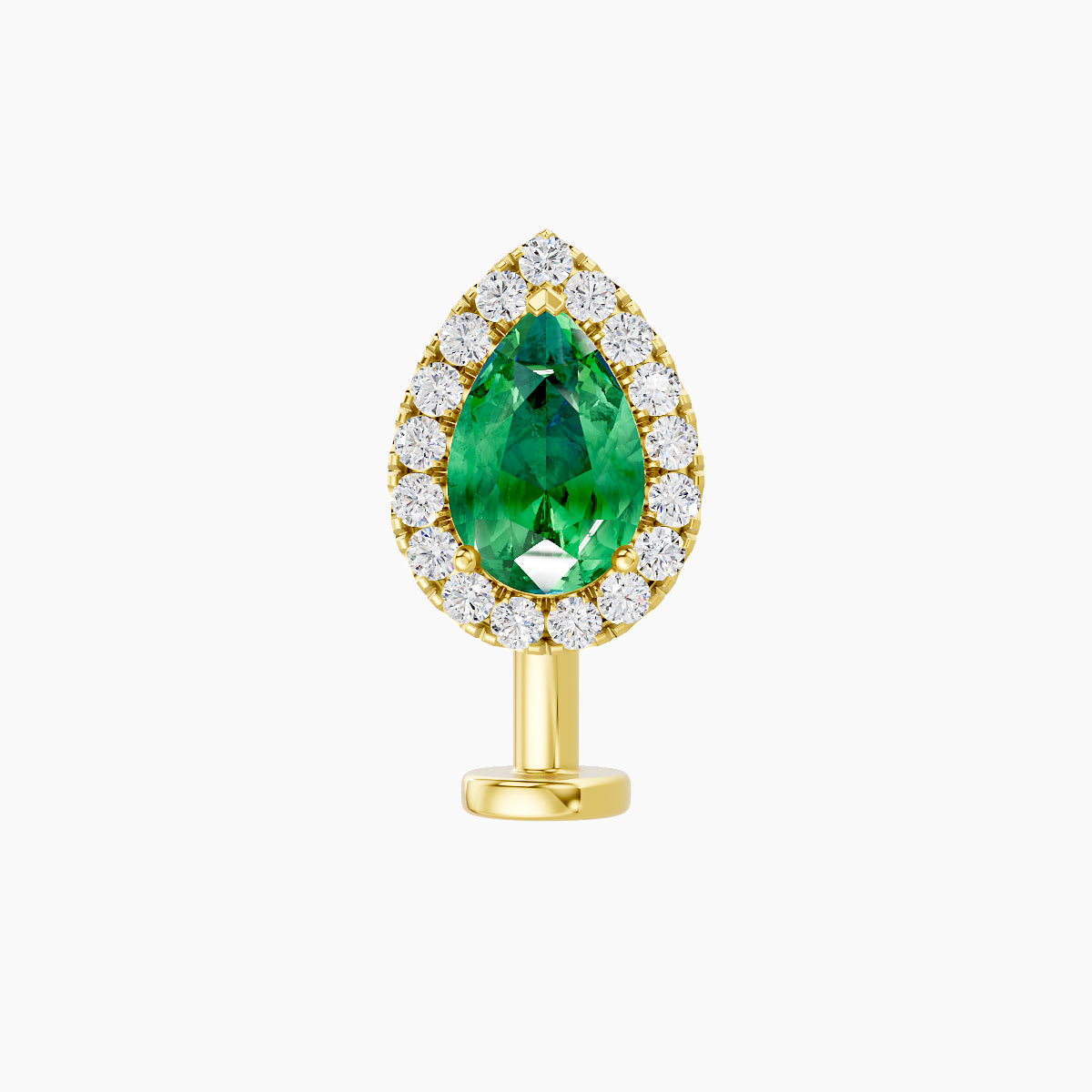 Eirene | 18k Yellow Gold 10 mm 9.5 mm Halo Pear Emerald & Diamond Floating Navel Piercing