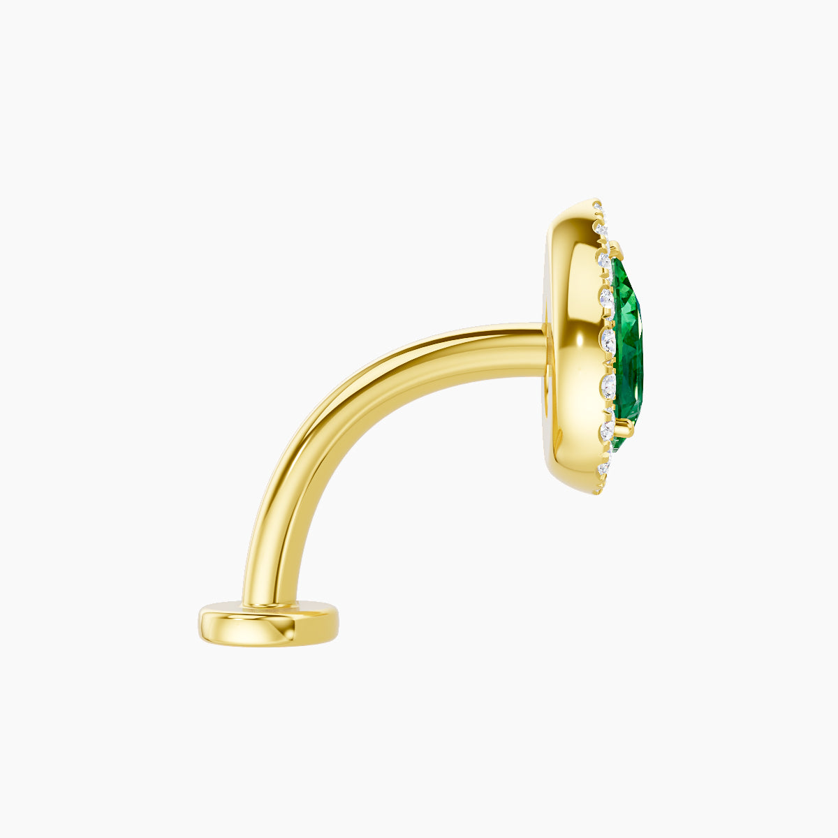 Eirene | 18k Yellow Gold 10 mm 9.5 mm Halo Pear Emerald & Diamond Floating Navel Piercing