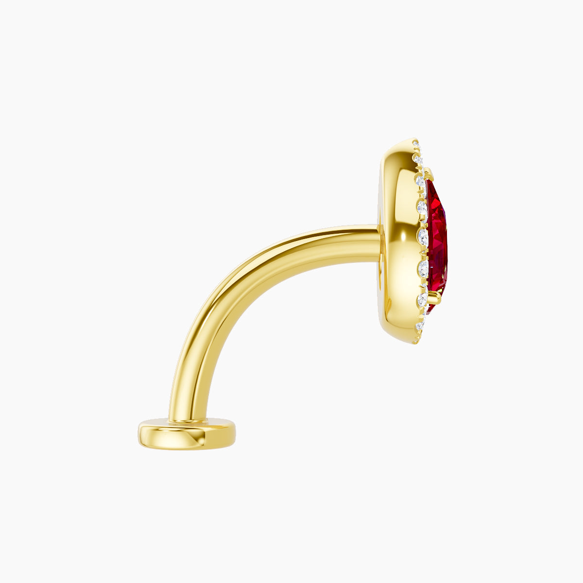 Eirene | 18k Yellow Gold 10 mm 9.5 mm Halo Pear Ruby & Diamond Floating Navel Piercing
