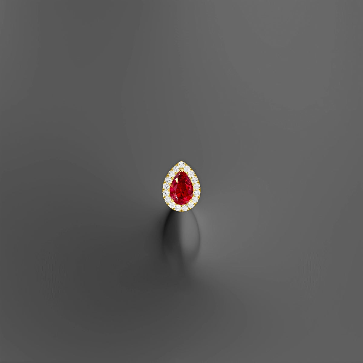 Eirene | 18k Yellow Gold 10 mm 9.5 mm Halo Pear Ruby & Diamond Floating Navel Piercing