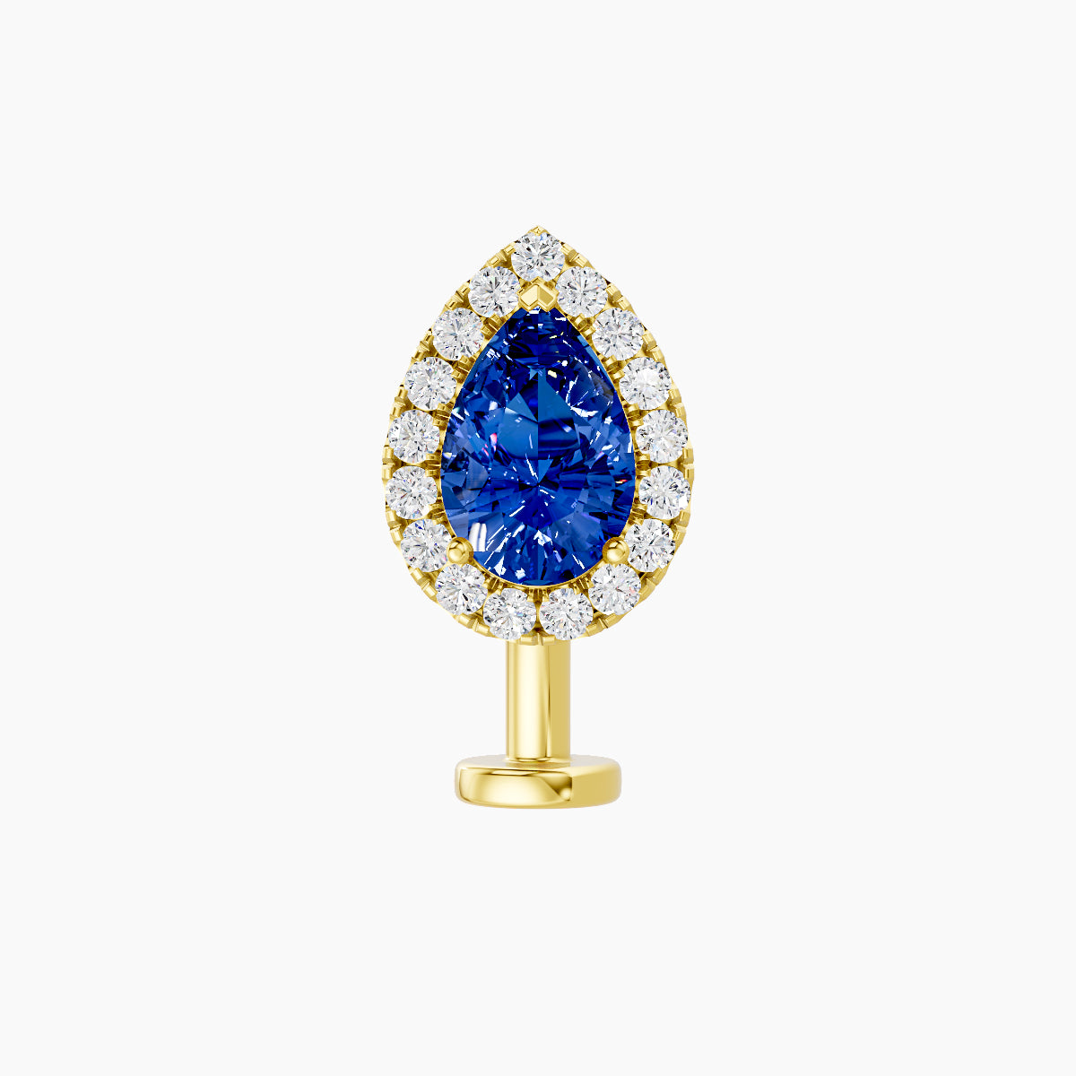 Eirene | 18k Yellow Gold 10 mm 9.5 mm Halo Pear Sapphire & Diamond Floating Navel Piercing