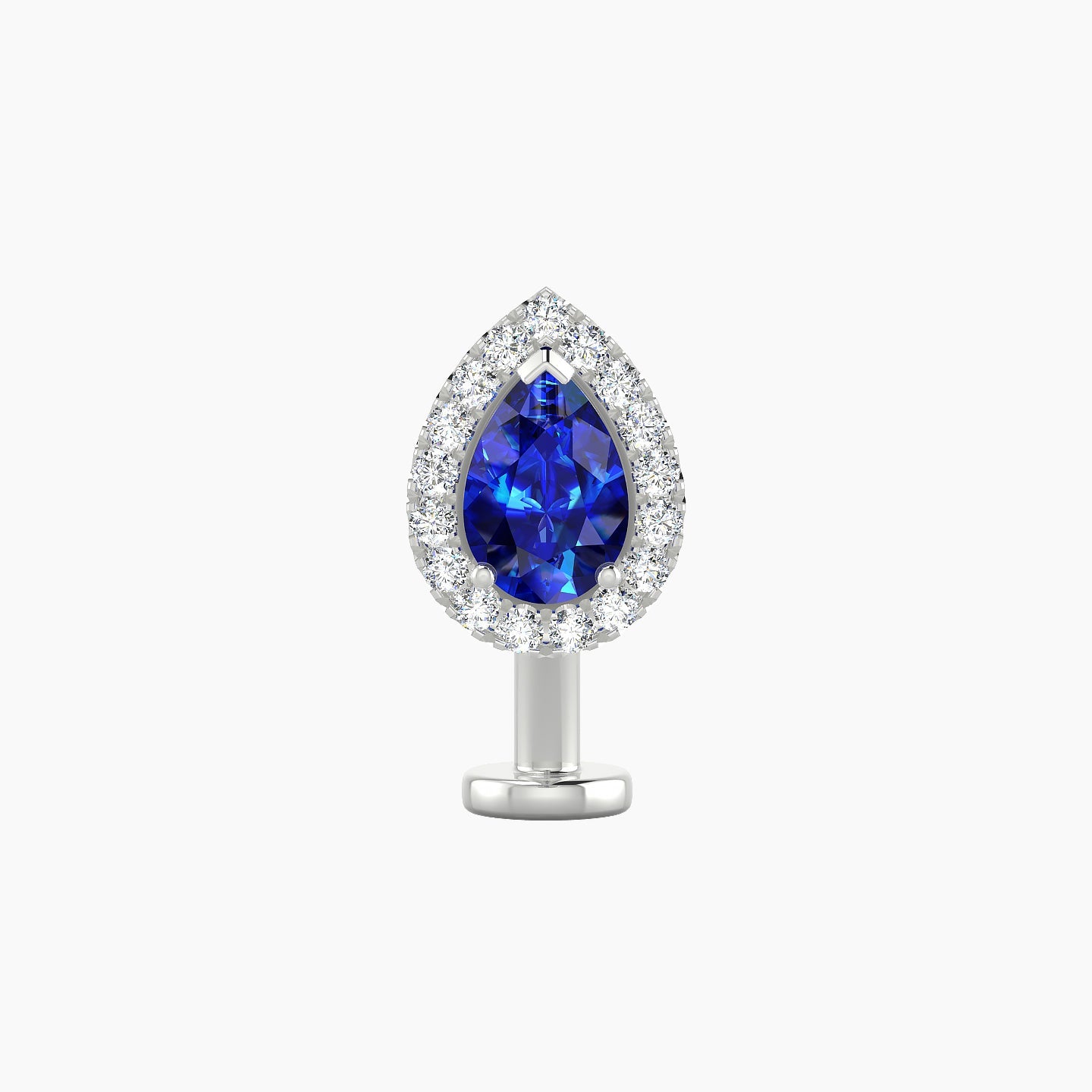 Eirene | 18k White Gold 10 mm 9.5 mm Halo Pear Sapphire & Diamond Floating Navel Piercing