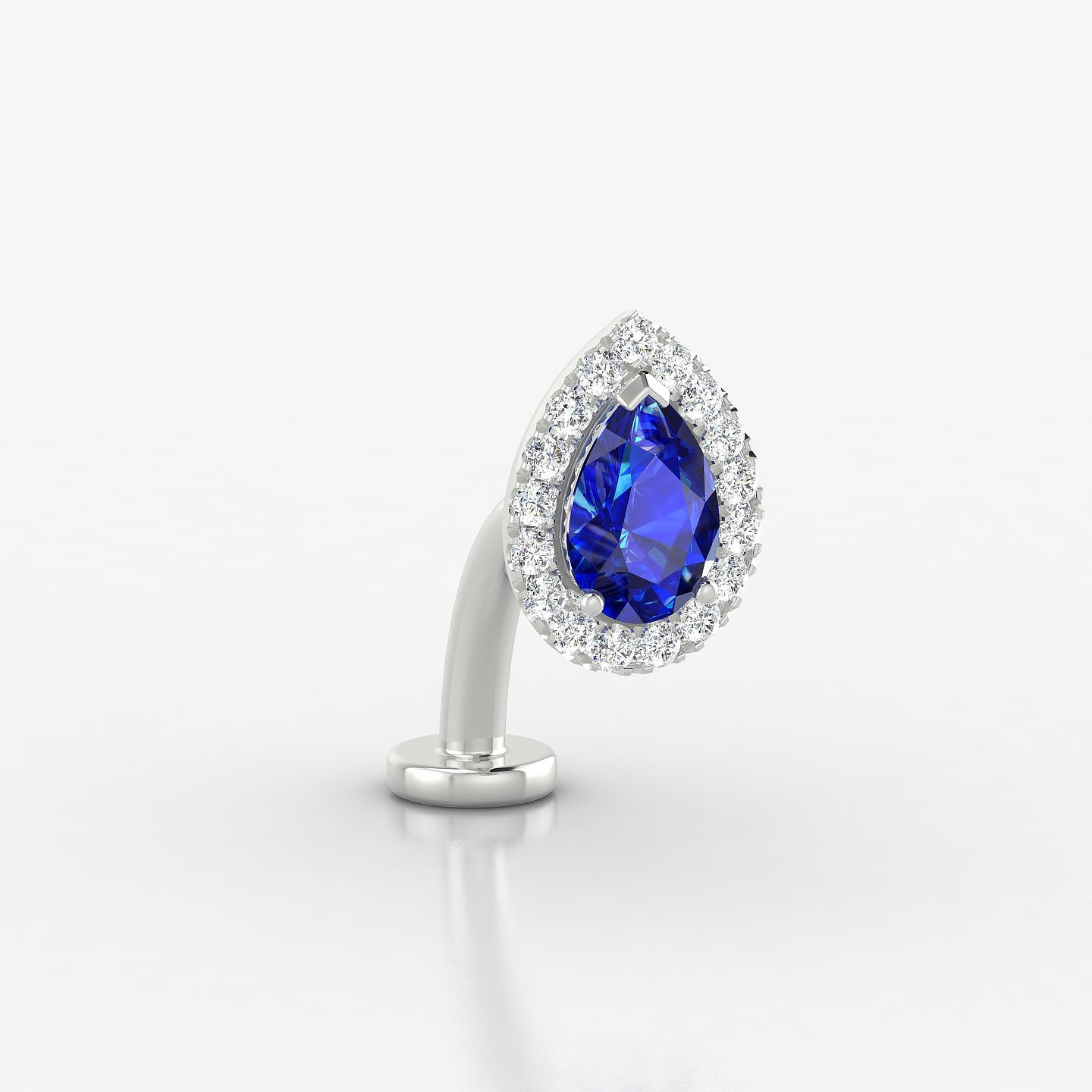 Eirene | 18k White Gold 10 mm 9.5 mm Halo Pear Sapphire & Diamond Floating Navel Piercing