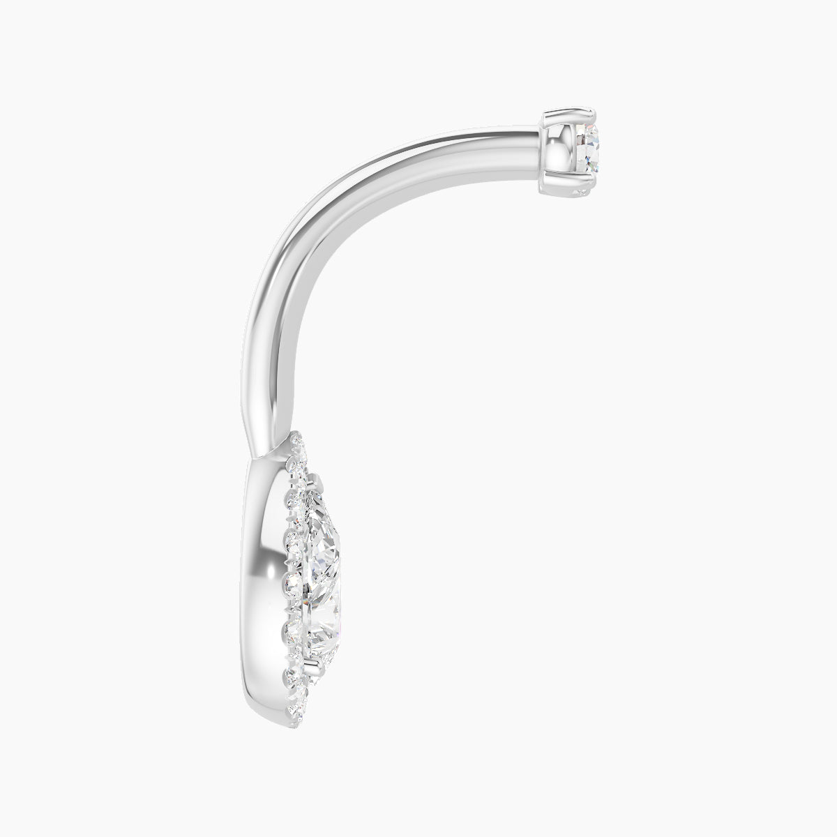 Eirene | 18k White Gold 9.5 mm 10 mm Halo Pear Diamond Navel Piercing