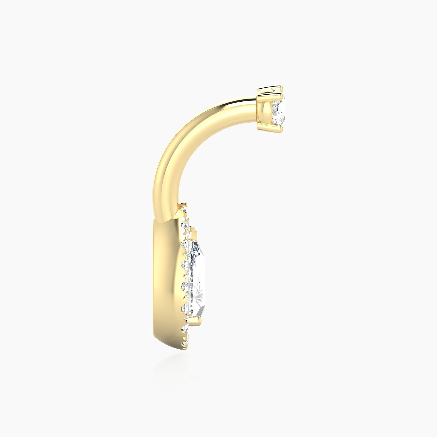 Eirene | 18k Yellow Gold 10 mm 9.5 mm Halo Pear Diamond Navel Piercing