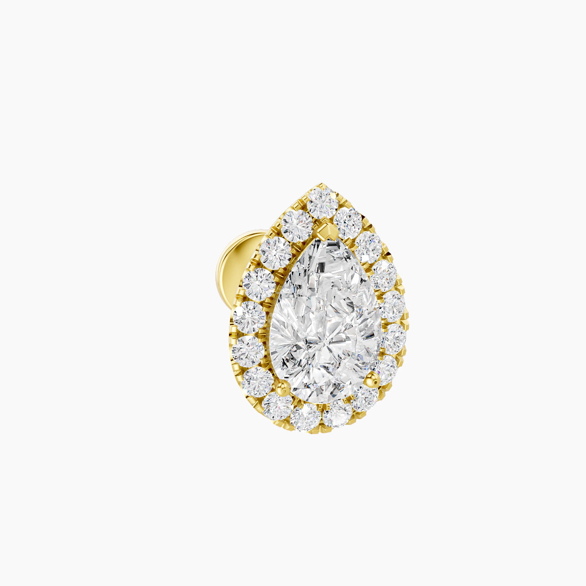 Eirene | 18k Yellow Gold 9.5 mm 5 mm Halo Pear Diamond Piercing