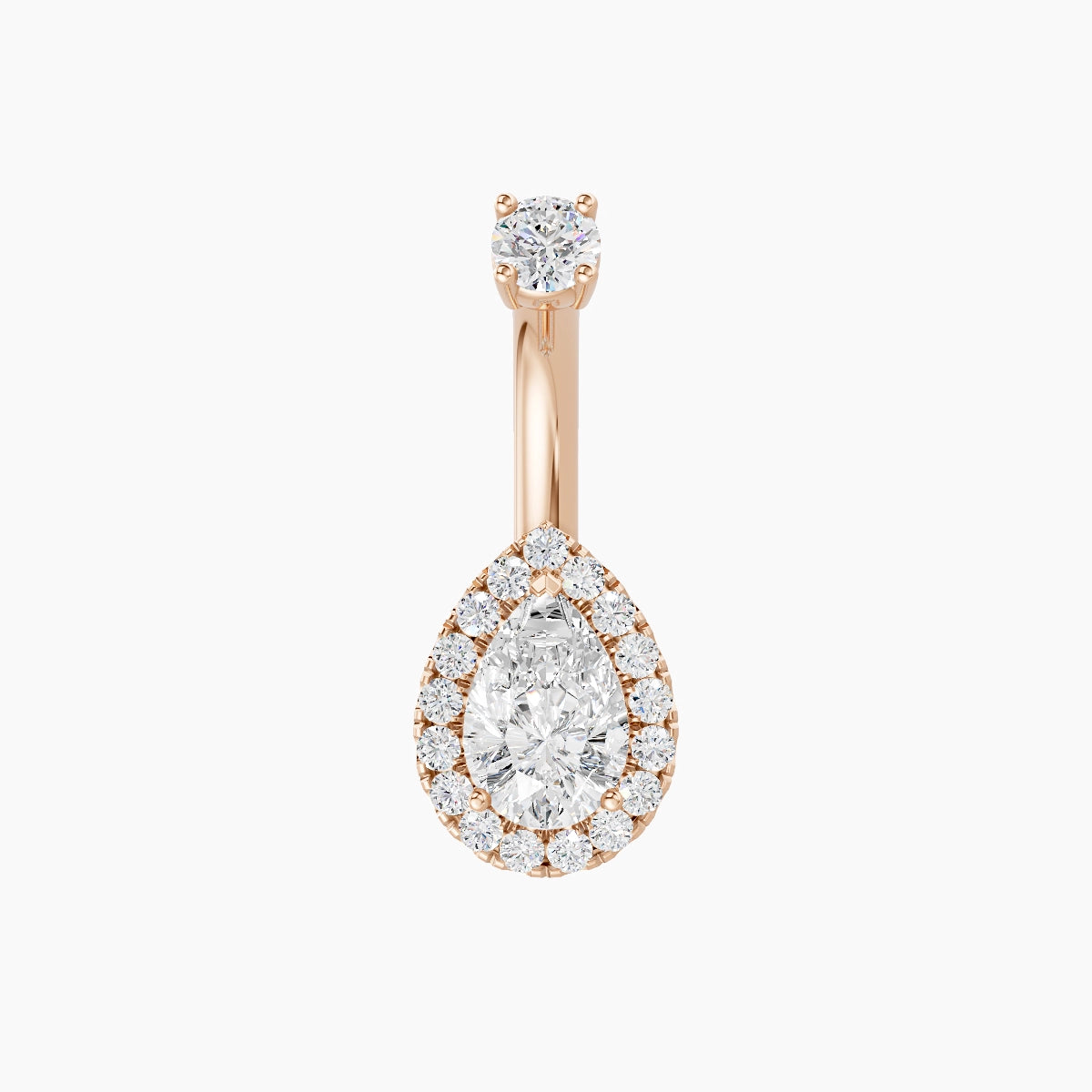 Eirene | 18k Rose Gold 9 mm 6 mm Halo Pear Diamond Belly Piercing