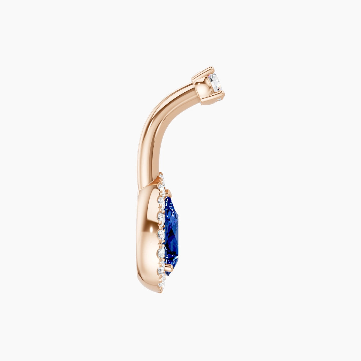 Eirene | 18k Rose Gold 9 mm 6 mm Halo Pear Sapphire & Diamond Belly Piercing