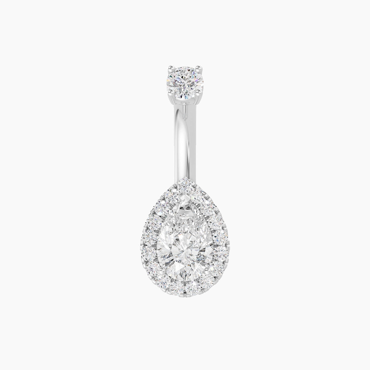 Eirene | 18k White Gold 9 mm 6 mm Halo Pear Diamond Belly Piercing