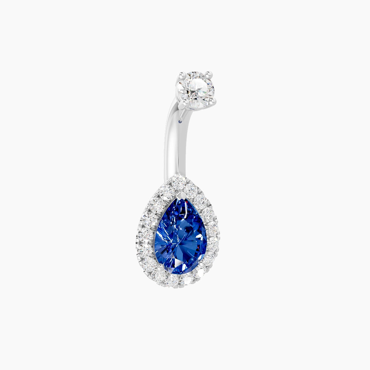 Eirene | 18k White Gold 9 mm 6 mm Halo Pear Sapphire & Diamond Belly Piercing