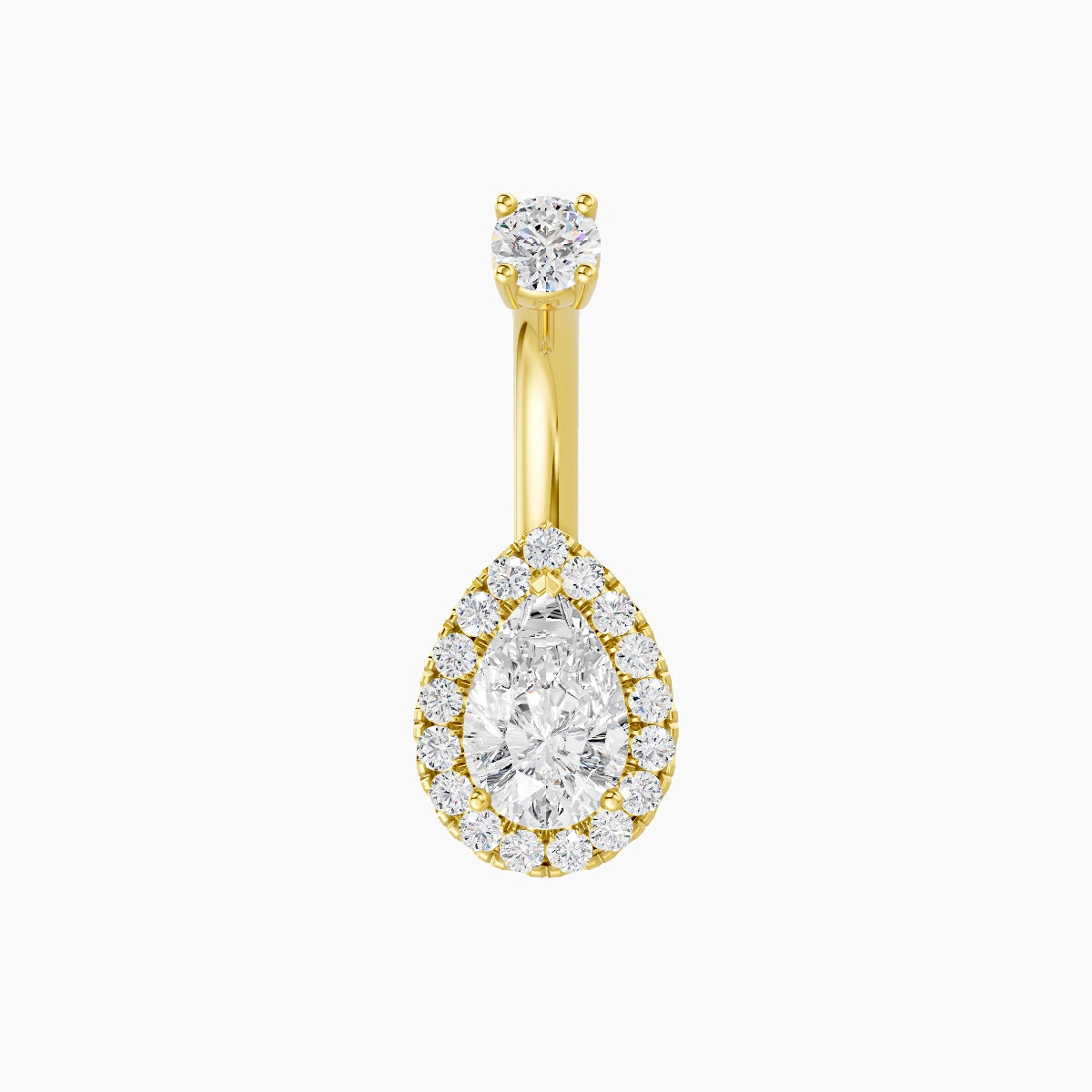 Eirene | 18k Yellow Gold 9 mm 6 mm Halo Pear Diamond Belly Piercing