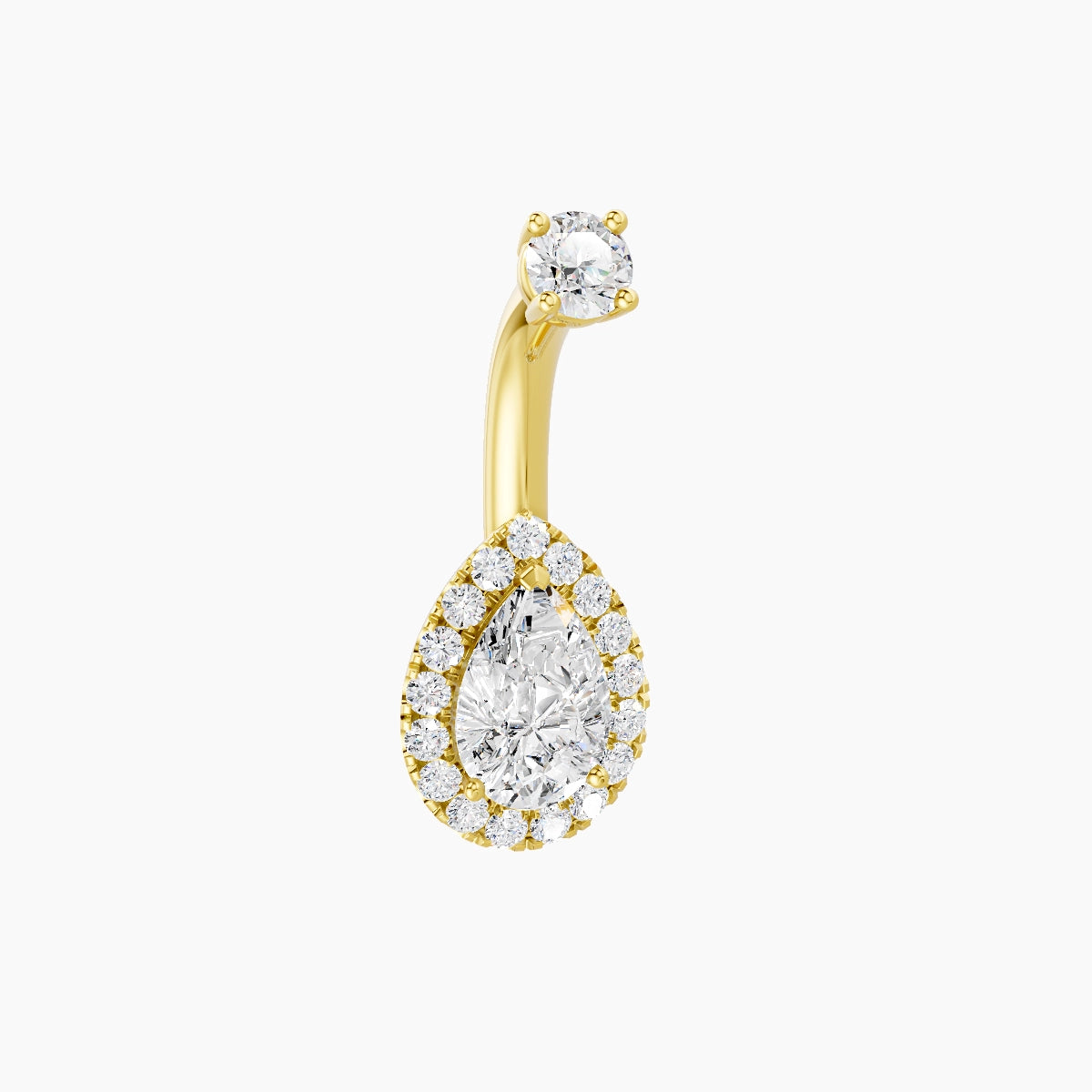 Eirene | 18k Yellow Gold 9 mm 6 mm Halo Pear Diamond Belly Piercing