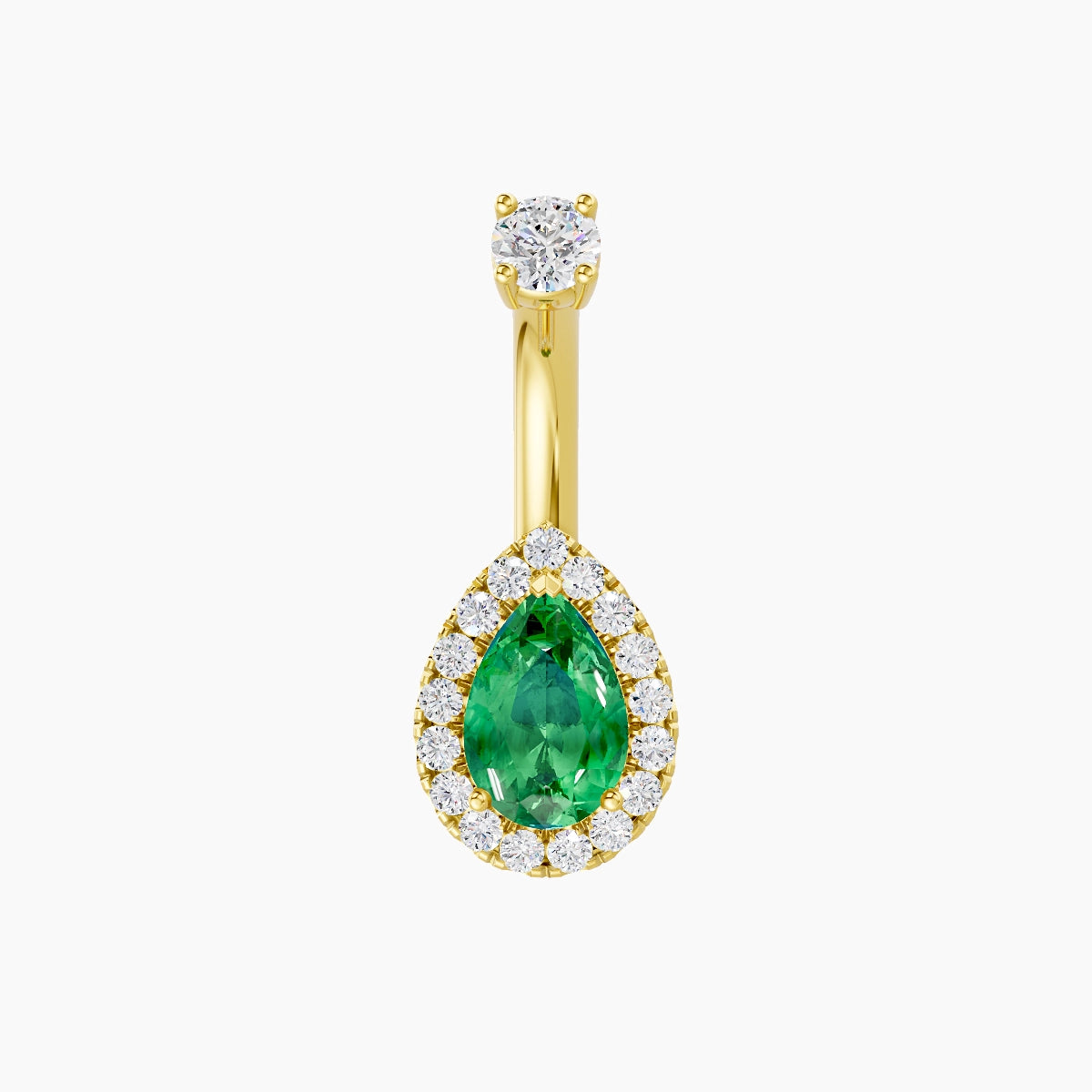 Eirene | 18k Yellow Gold 9 mm 6 mm Halo Pear Emerald & Diamond Belly Piercing