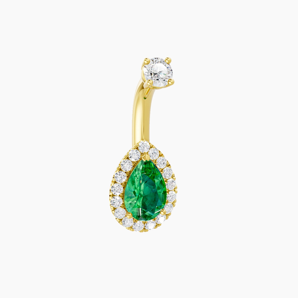 Eirene | 18k Yellow Gold 9 mm 6 mm Halo Pear Emerald & Diamond Belly Piercing
