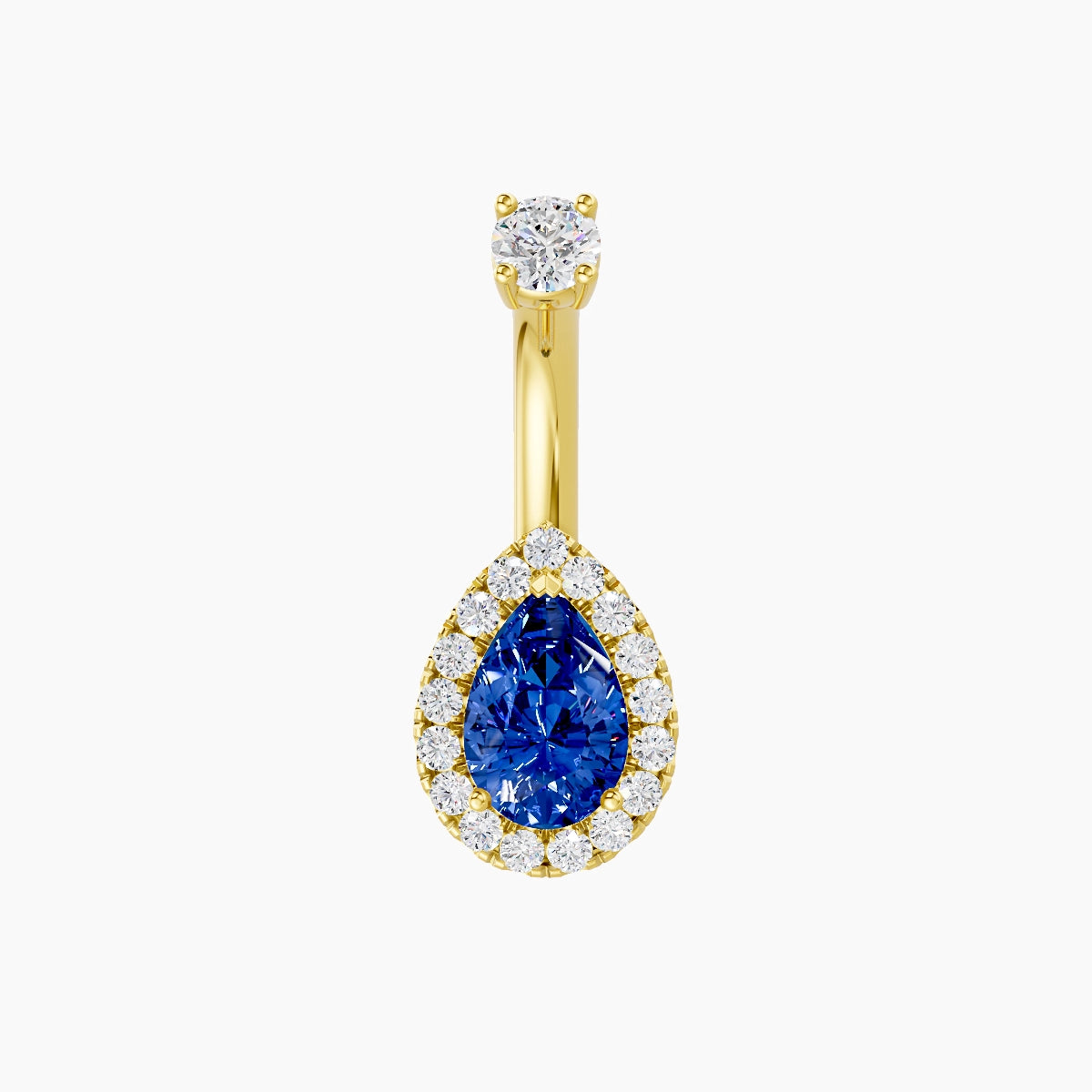 Eirene | 18k Yellow Gold 9 mm 6 mm Halo Pear Sapphire & Diamond Belly Piercing