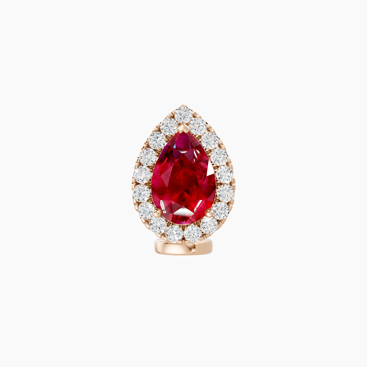 Eirene | 18k Rose Gold 6 mm 9.5 mm Halo Pear Ruby & Diamond Floating Navel Piercing