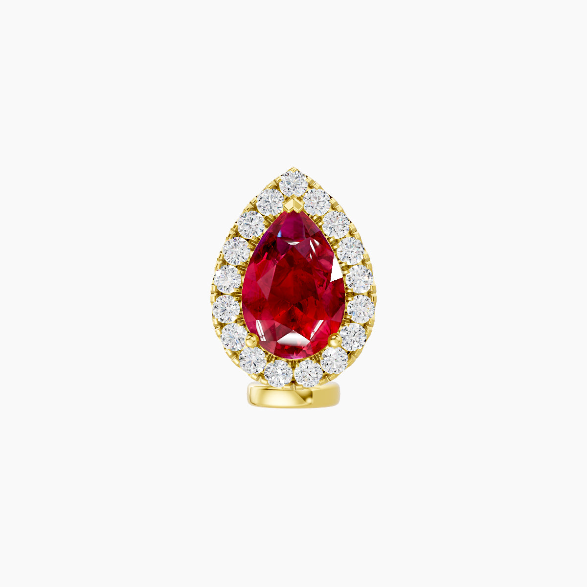 Eirene | 18k Yellow Gold 6 mm 9.5 mm Halo Pear Ruby & Diamond Floating Navel Piercing