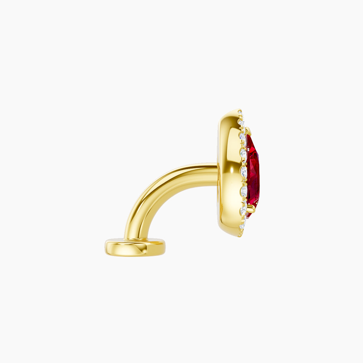 Eirene | 18k Yellow Gold 6 mm 9.5 mm Halo Pear Ruby & Diamond Floating Navel Piercing
