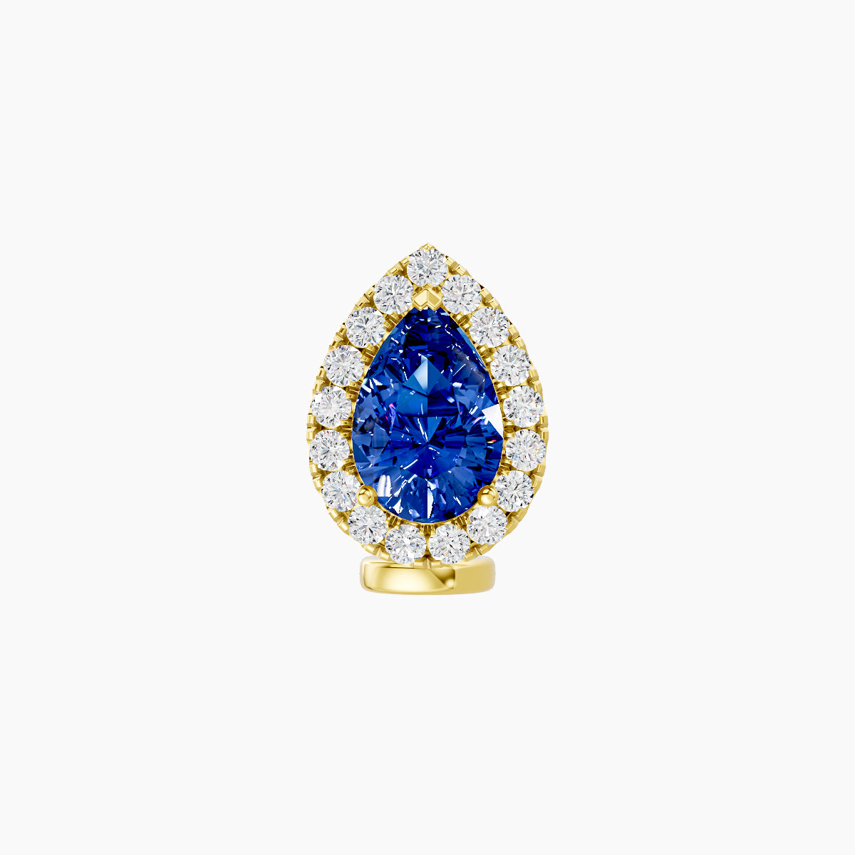 Eirene | 18k Yellow Gold 6 mm 9.5 mm Halo Pear Sapphire & Diamond Floating Navel Piercing