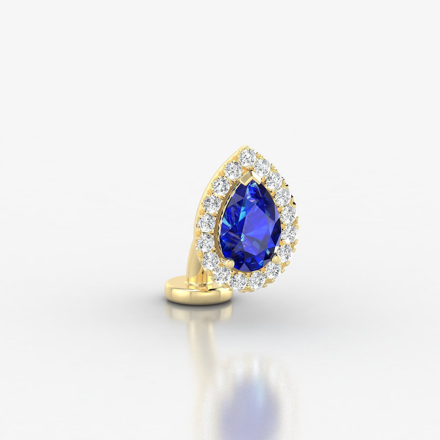 Eirene | 18k Yellow Gold 6 mm 9.5 mm Halo Pear Sapphire & Diamond Floating Navel Piercing