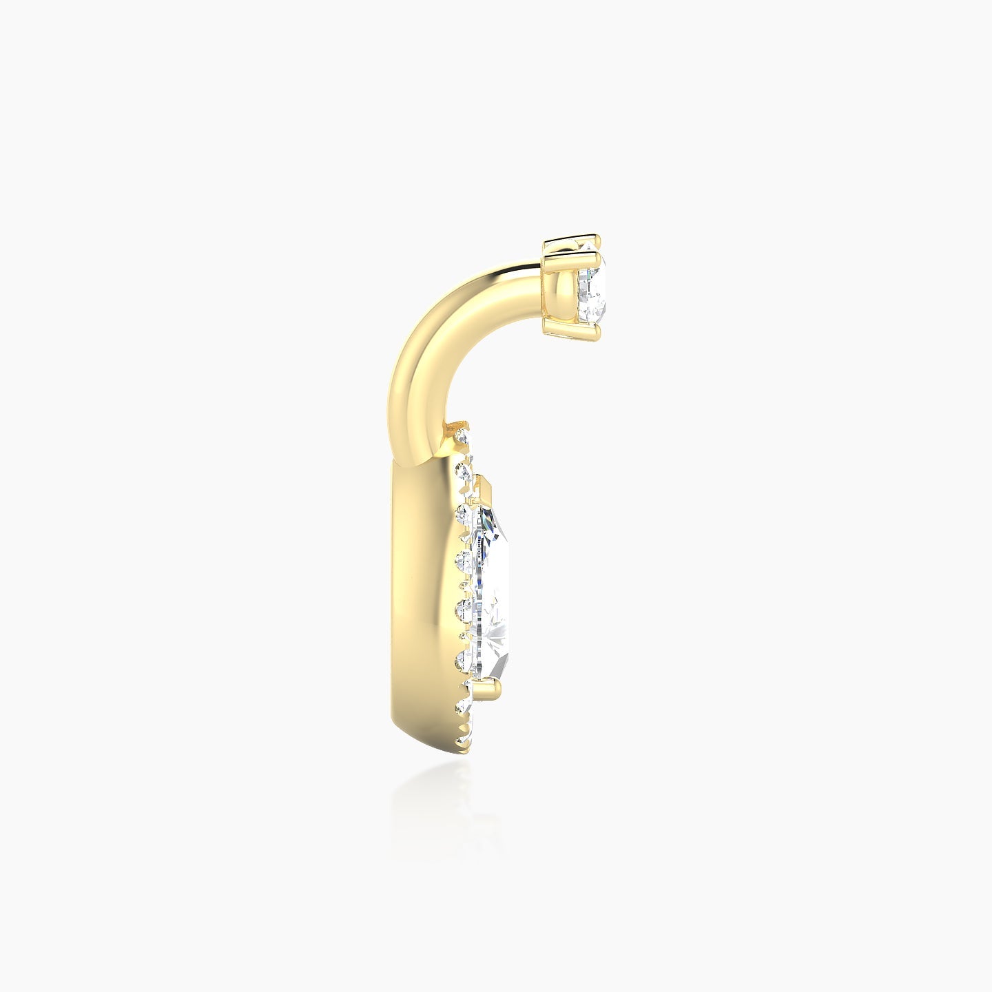 Eirene | 18k Yellow Gold 6 mm 9.5 mm Halo Pear Diamond Navel Piercing